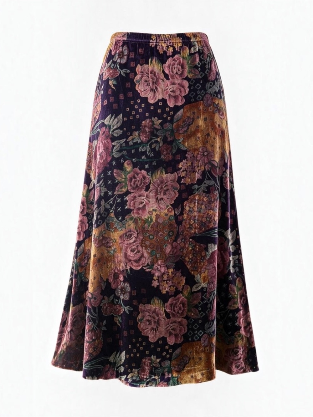 Vintage 90s Burnout Velvet Floral Maxi Skirt Size Large Fairy Whimsigoth